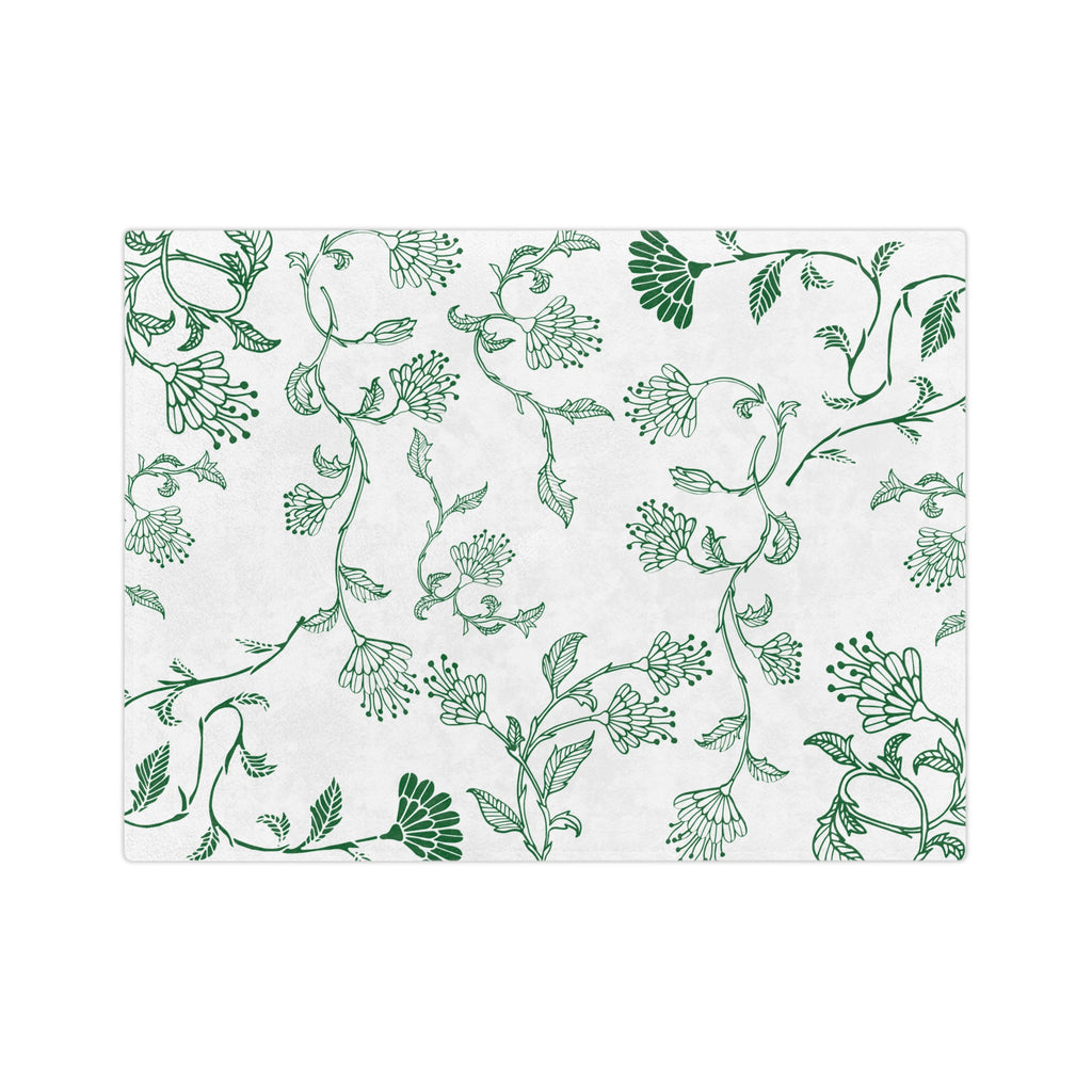 Botanical Print Velveteen Microfiber Blanket – Cozy Home Decor, Gifts for Friends, Floral Throw Blanket, Green and White