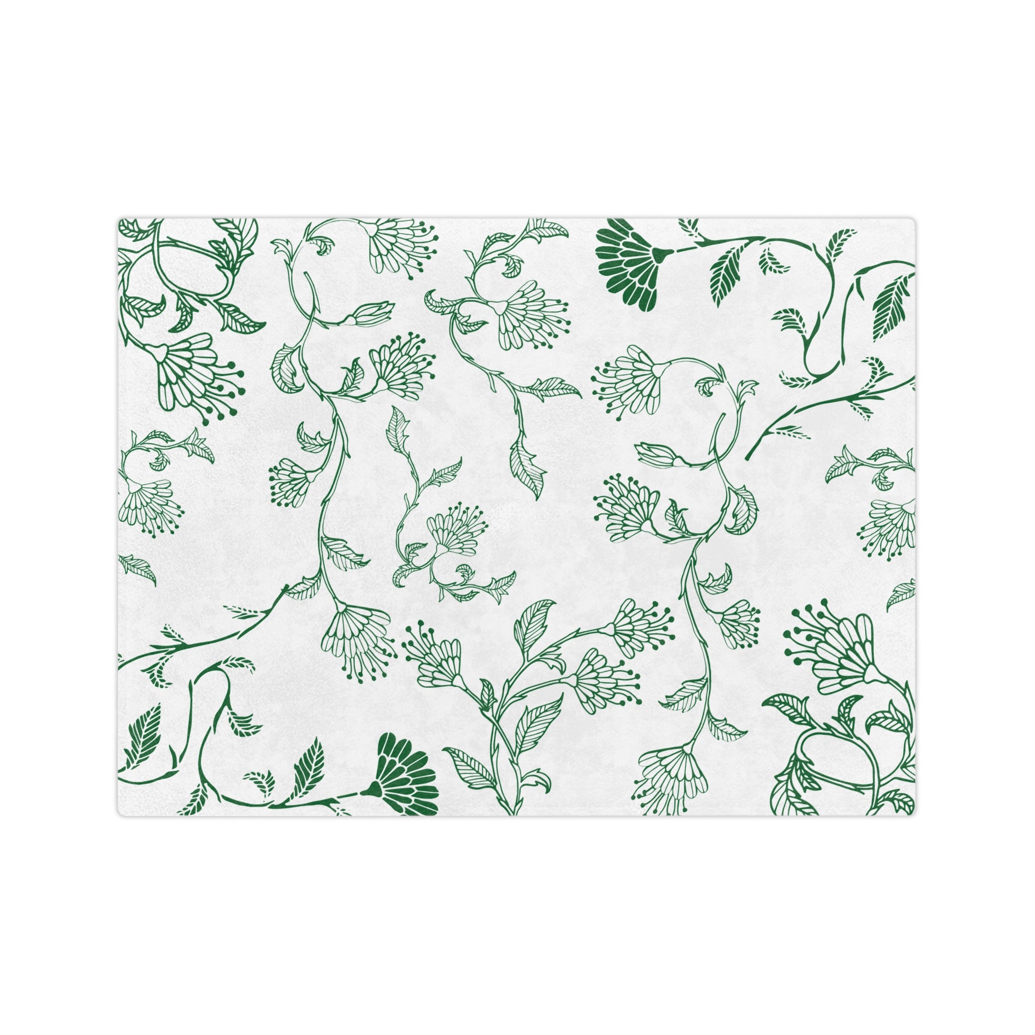 Botanical Print Velveteen Microfiber Blanket – Cozy Home Decor, Gifts for Friends, Floral Throw Blanket, Green and White