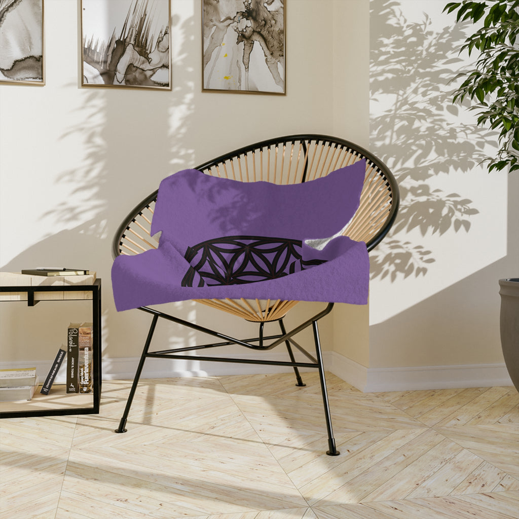 Lavender Velveteen Microfiber Blanket with Flower of Life Design, Cozy Throw for Meditation, Home Decor, Gift for Yoga Lovers