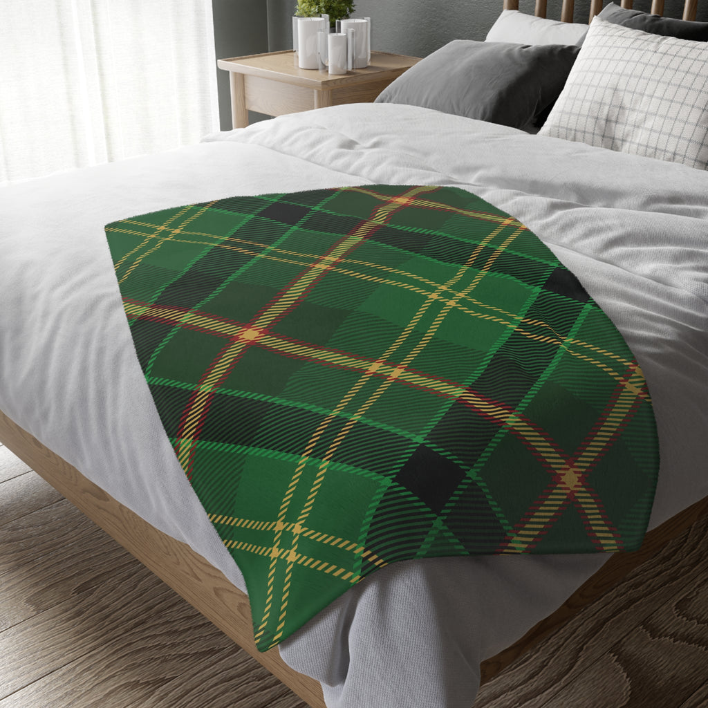 Cozy Plaid Velveteen Microfiber Blanket, Two-Sided Print, Perfect Gift for Cozy Nights, Home Decor, Holiday Snuggles, Green Blanket