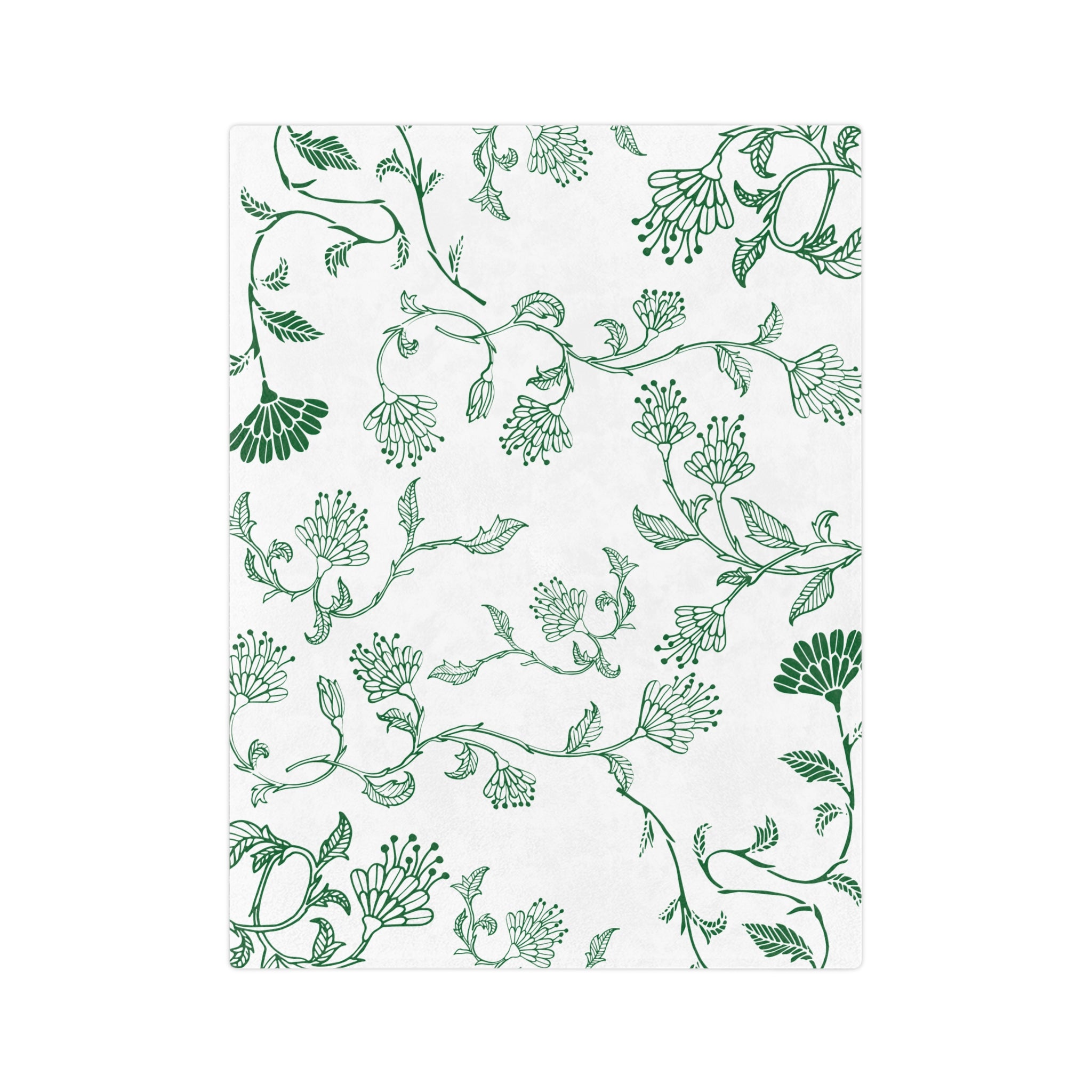 Botanical Print Velveteen Microfiber Blanket – Cozy Home Decor, Gifts for Friends, Floral Throw Blanket, Green and White