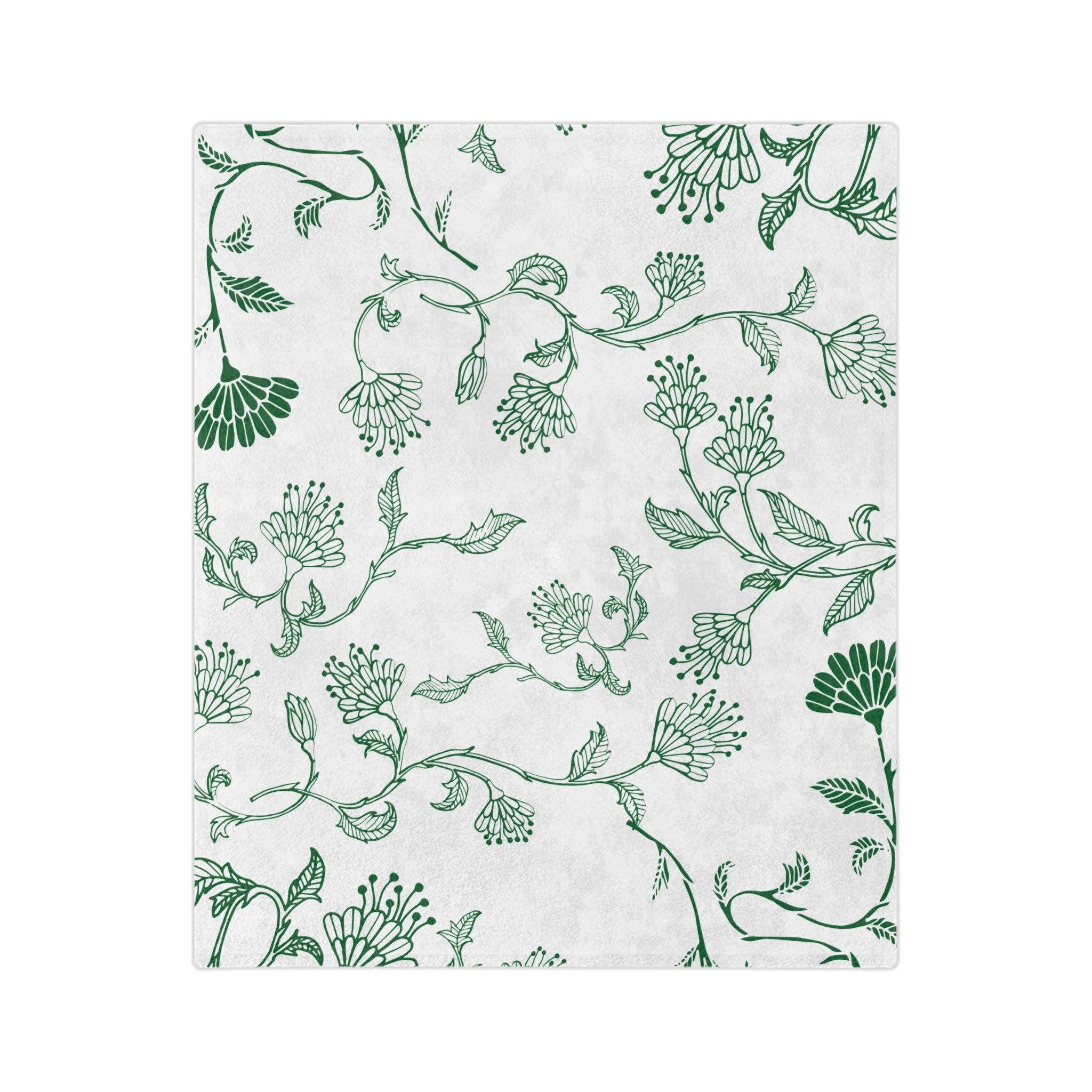 Botanical Print Velveteen Microfiber Blanket – Cozy Home Decor, Gifts for Friends, Floral Throw Blanket, Green and White