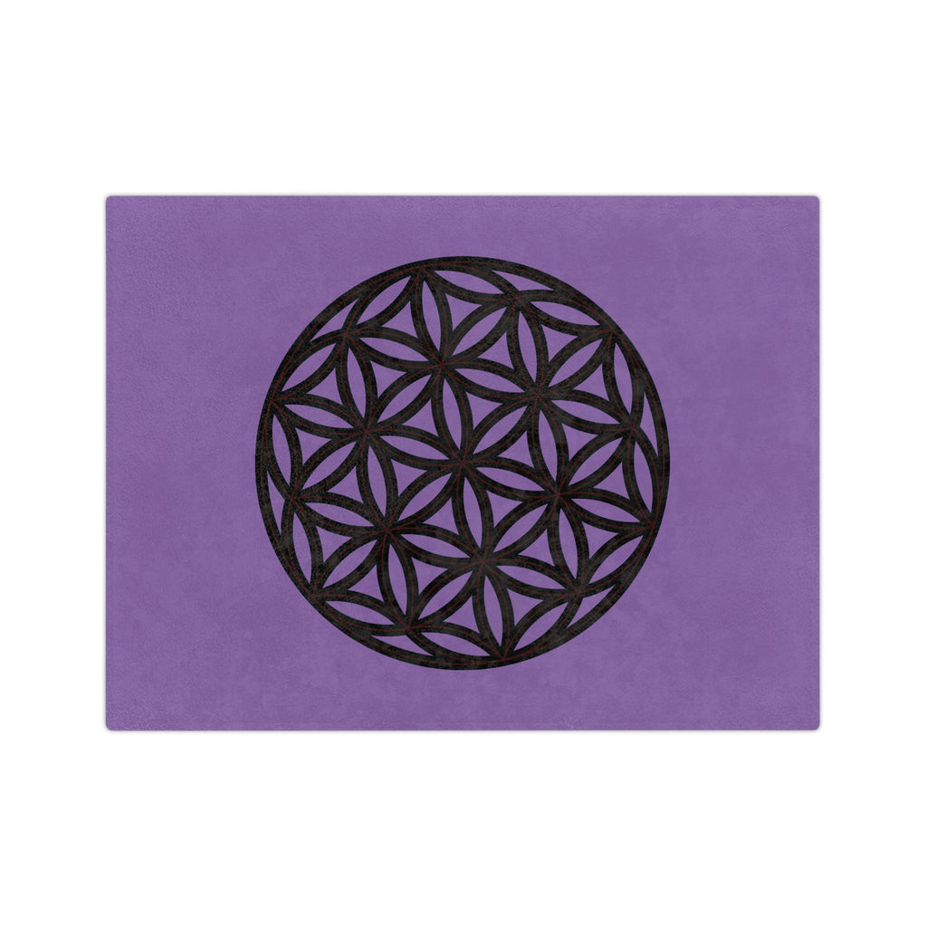 Lavender Velveteen Microfiber Blanket with Flower of Life Design, Cozy Throw for Meditation, Home Decor, Gift for Yoga Lovers