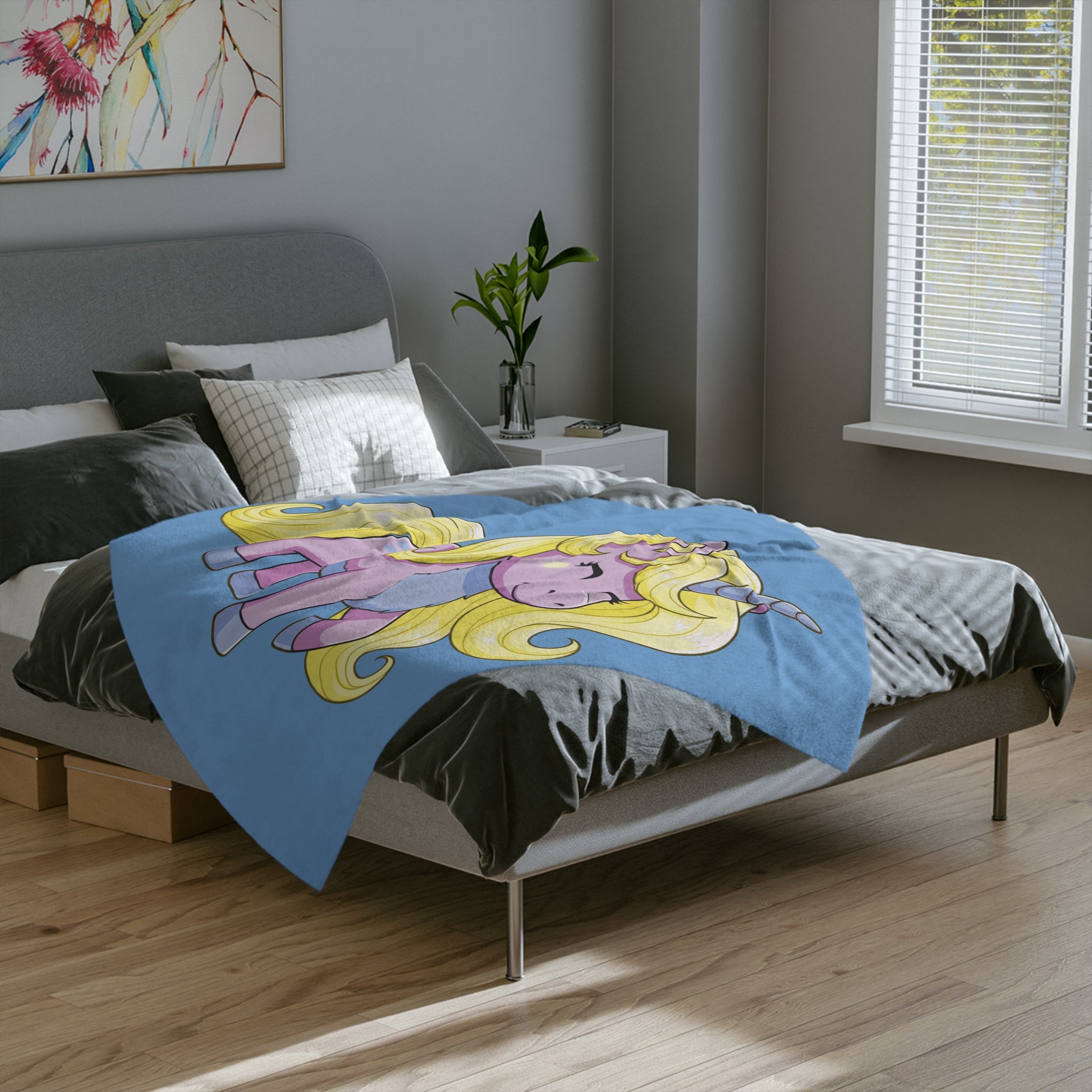 Cozy Unicorn Velveteen Blanket, Soft Fleece Blanket, Kids Dream Blanket, Cute Bedroom Decor, Magical Gift Idea