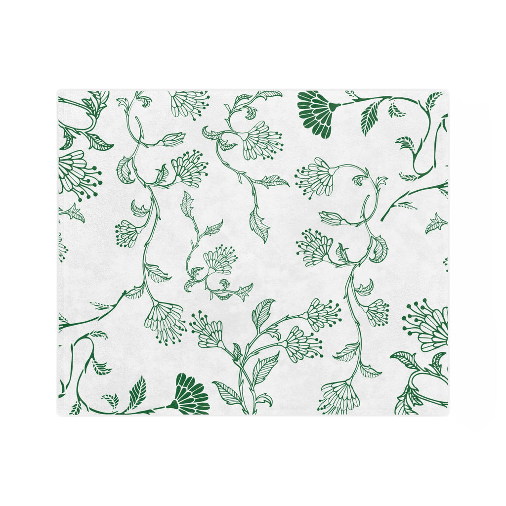 Botanical Print Velveteen Microfiber Blanket – Cozy Home Decor, Gifts for Friends, Floral Throw Blanket, Green and White