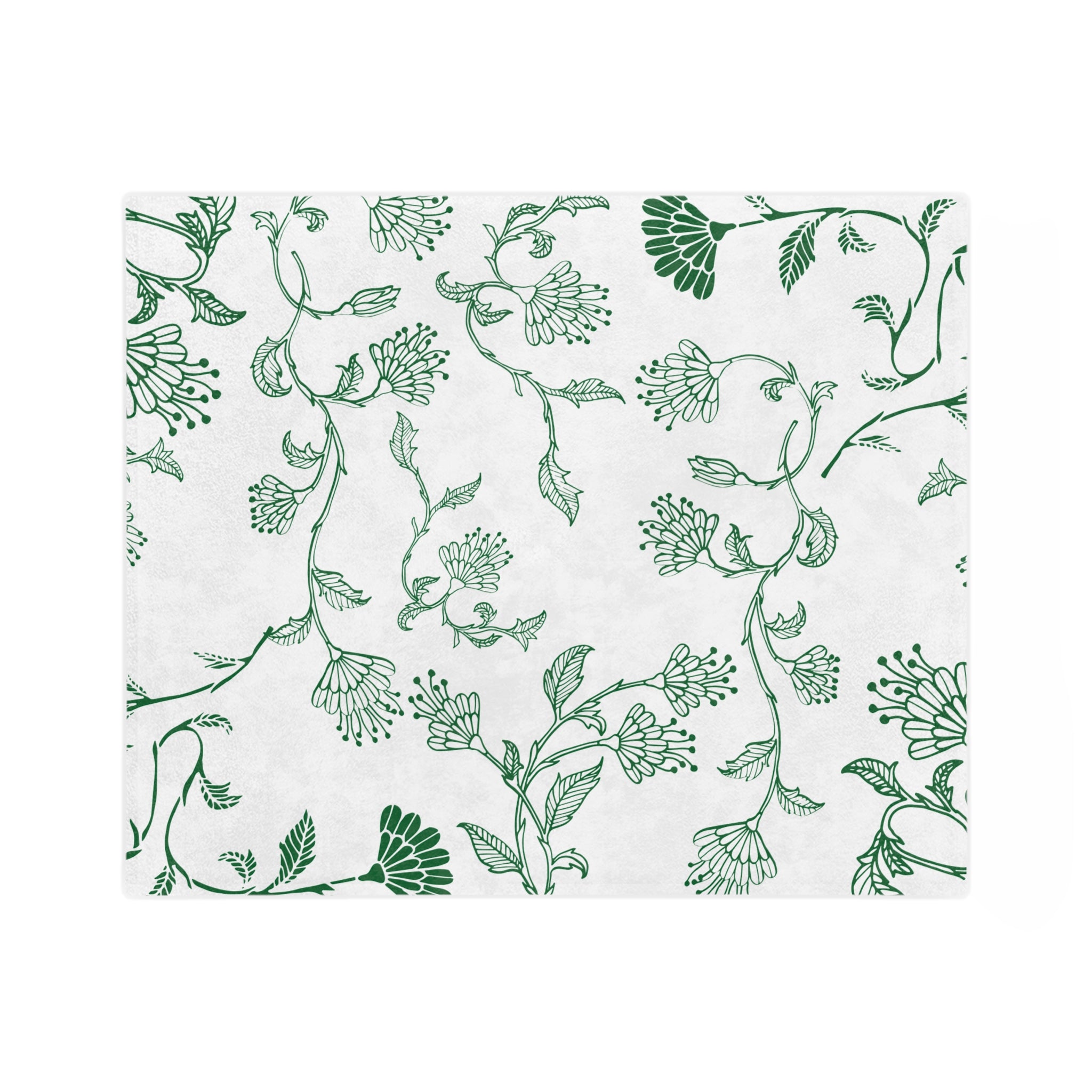 Botanical Print Velveteen Microfiber Blanket – Cozy Home Decor, Gifts for Friends, Floral Throw Blanket, Green and White